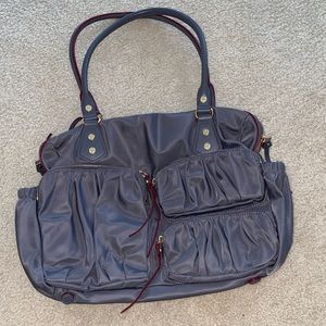 MZ Wallace nylon gray maroon with gold hardware shoulder tote crossbody bag